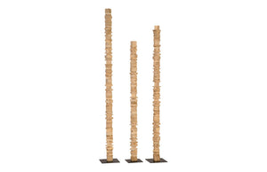 Phillips Collection Stacked Wood Floor Sculptures Set of 3 - Bleached Chamcha Art Pieces for Modern Tribal Decor TH89174