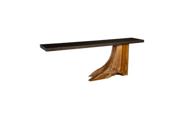 Phillips Collection Teak Console Table With Iron Top - Modern Organic Design, Unique Wood Graining & Elemental Style Brown,Black Wood ,Teak Th89260