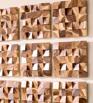 Phillips Collection Blocks Mosaic Wall Tile - Artisan Chamcha Wood, Natural Acacia for Unique Interior Design & Texture TH92141