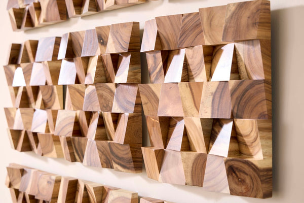 Phillips Collection Blocks Mosaic Wall Tile - Artisan Chamcha Wood, Natural Acacia for Unique Interior Design & Texture TH92141