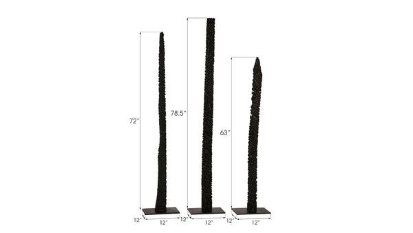 Phillips Collection Post Set of 3 – Modern Sculptural Wood Art with Metal Bases, Charred Finish for Chic Interiors TH92152