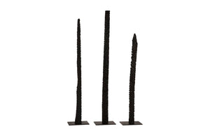 Phillips Collection Post Set of 3 – Modern Sculptural Wood Art with Metal Bases, Charred Finish for Chic Interiors TH92152