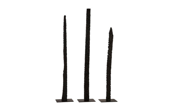 Phillips Collection Post Set of 3 – Modern Sculptural Wood Art with Metal Bases, Charred Finish for Chic Interiors TH92152