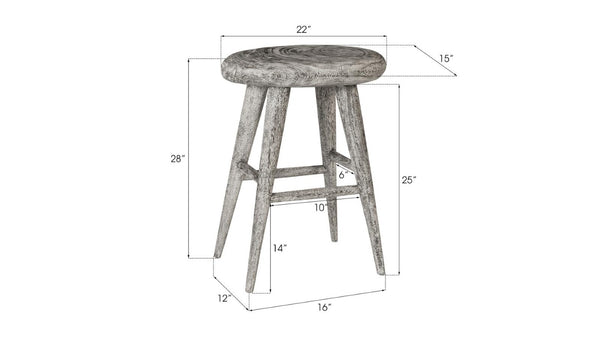 Phillips Collection Smoothed Solid Chamcha Wood Counter Stool Artisan Oval Seat Gray Patina Kitchen TH92653