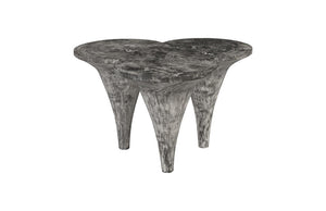 Phillips Collection Marley Sculptural Chamcha Wood Coffee Table with Organic Scalloped Top Gray Stone TH93107