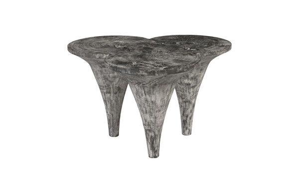 Phillips Collection Marley Sculptural Chamcha Wood Coffee Table with Organic Scalloped Top Gray Stone TH93107