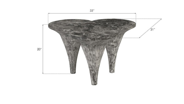 Phillips Collection Marley Sculptural Chamcha Wood Coffee Table with Organic Scalloped Top Gray Stone TH93107