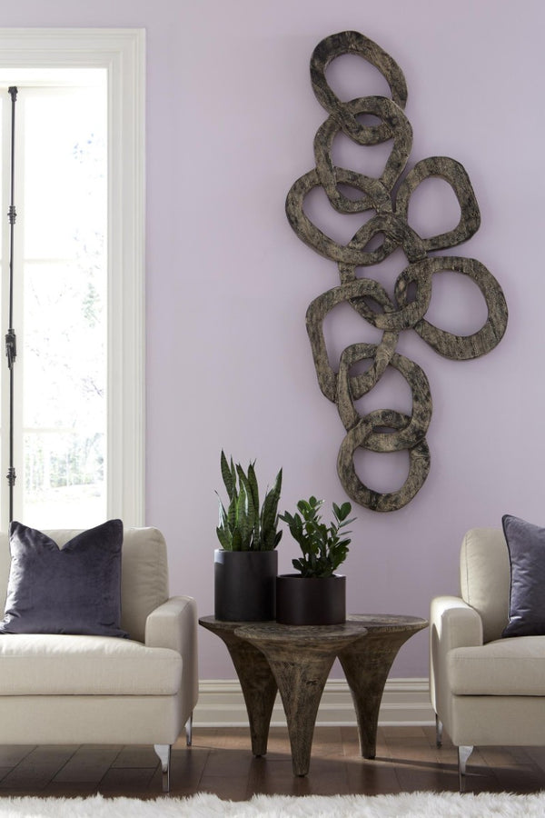 Phillips Collection Marley Sculptural Chamcha Wood Coffee Table with Organic Scalloped Top Gray Stone TH93107