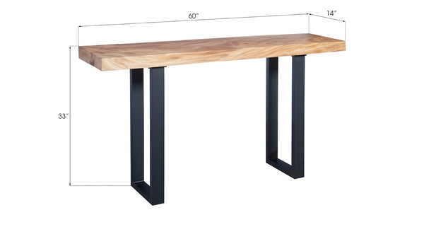 Phillips Collection Origins Console Table with Chamcha Wood Top and Sturdy Metal Support for Modern Living Spaces Metal U Legs, Matte, Black TH93211