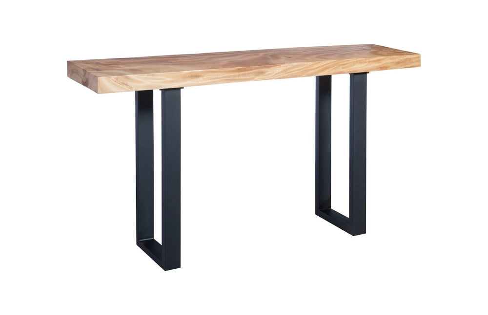 Phillips Collection Origins Console Table with Chamcha Wood Top and Sturdy Metal Support for Modern Living Spaces Metal U Legs, Matte, Black TH93211