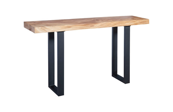 Phillips Collection Origins Console Table with Chamcha Wood Top and Sturdy Metal Support for Modern Living Spaces Metal U Legs, Matte, Black TH93211