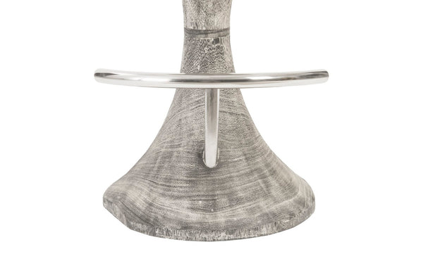 Phillips Collection Marley Bar Stool, Sleek Mango Wood Design with Hourglass Shape for Modern Kitchen & Bar Settings Gray Stone Finish, Stainless Steel Foot Rest TH94532