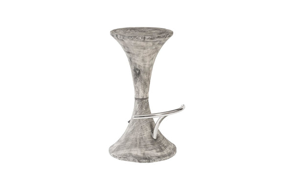 Phillips Collection Marley Bar Stool, Sleek Mango Wood Design with Hourglass Shape for Modern Kitchen & Bar Settings Gray Stone Finish, Stainless Steel Foot Rest TH94532