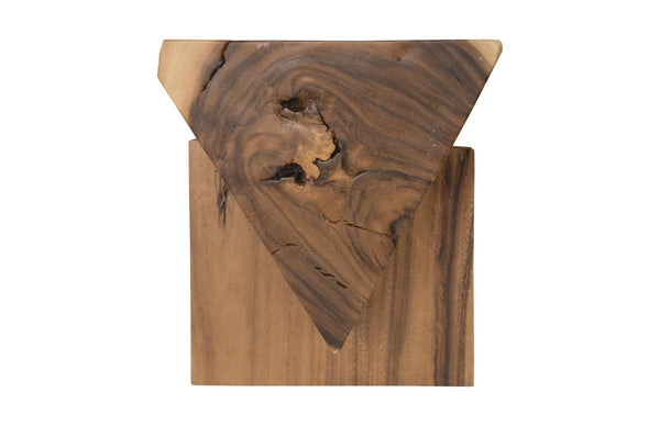 Phillips Collection Triangle Solid Chamcha Wood Sculptural Bench Organic Grain Accent for Entryway or Bedroom TH94569