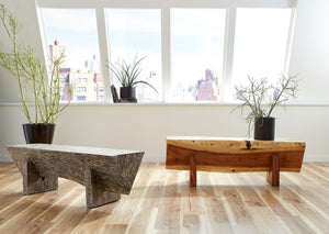 Phillips Collection Triangle Solid Chamcha Wood Sculptural Bench Organic Grain Accent for Entryway or Bedroom TH94569