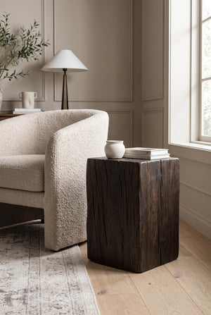 Phillips Collection Black Solid Wood Accent Stool with Natural Grain Texture for Living Room or Entryway TH94574