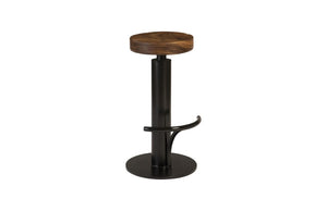 Phillips Collection Black Iron Swivel Barstool with Solid Chamcha Wood Seat for Kitchen Island or Home Bar TH94610