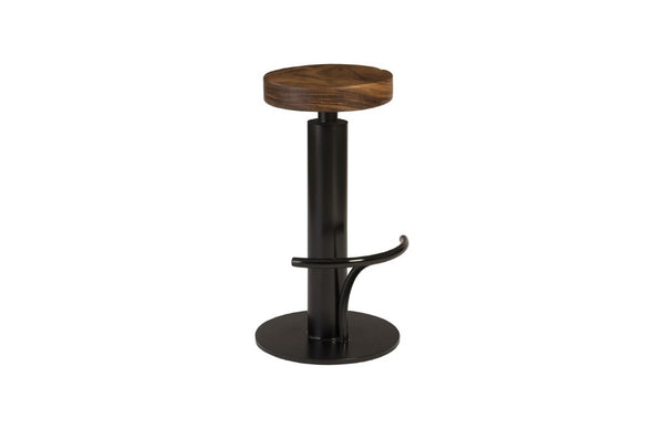 Phillips Collection Black Iron Swivel Barstool with Solid Chamcha Wood Seat for Kitchen Island or Home Bar TH94610