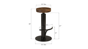Phillips Collection Black Iron Swivel Barstool with Solid Chamcha Wood Seat for Kitchen Island or Home Bar TH94610