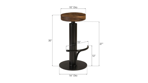 Phillips Collection Black Iron Swivel Barstool with Solid Chamcha Wood Seat for Kitchen Island or Home Bar TH94610