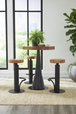 Phillips Collection Black Iron Swivel Barstool with Solid Chamcha Wood Seat for Kitchen Island or Home Bar TH94610