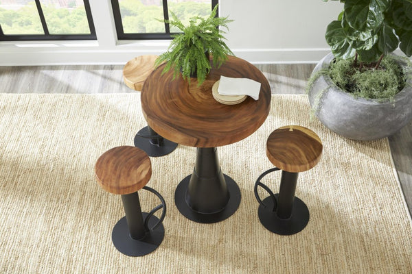 Phillips Collection Black Iron Swivel Barstool with Solid Chamcha Wood Seat for Kitchen Island or Home Bar TH94610