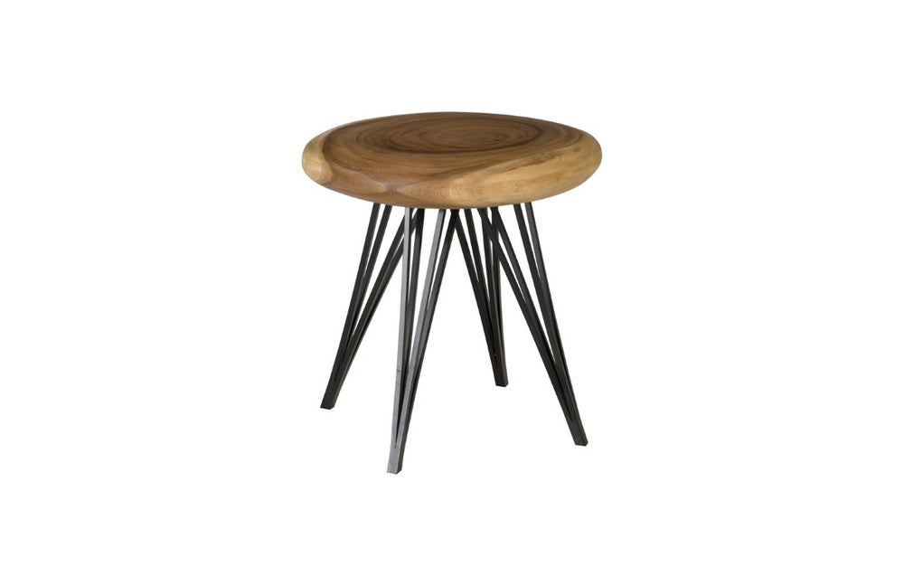 Phillips Collection String Round Acacia Wood Accent Stool with Sleek Black Metal Legs for Modern Interiors TH95435