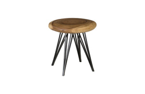 Phillips Collection String Round Acacia Wood Accent Stool with Sleek Black Metal Legs for Modern Interiors TH95435