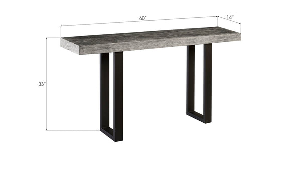 Phillips Collection Origins Console Table with Chamcha Wood Top and Sturdy Metal Support for Modern Living Spaces Metal U Legs, Gray Stone Finish TH95588