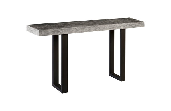 Phillips Collection Origins Console Table with Chamcha Wood Top and Sturdy Metal Support for Modern Living Spaces Metal U Legs, Gray Stone Finish TH95588