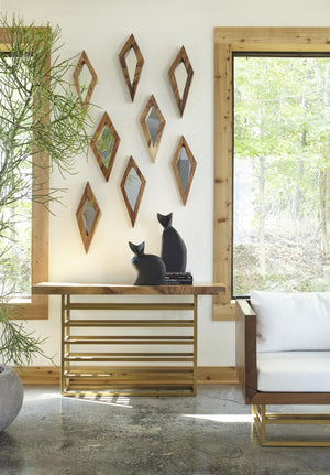 Phillips Collection Diamond Shaped Acacia Wood Wall Mirror Handcrafted Sustainable Decor for Entryway Medium TH95619