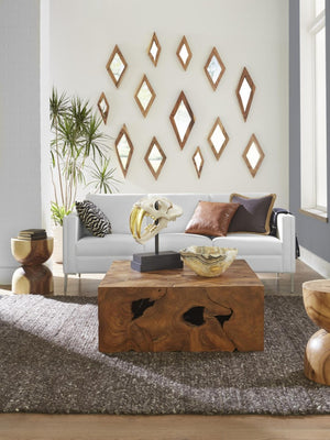 Phillips Collection Diamond Shaped Acacia Wood Wall Mirror Handcrafted Sustainable Decor for Entryway Medium TH95619