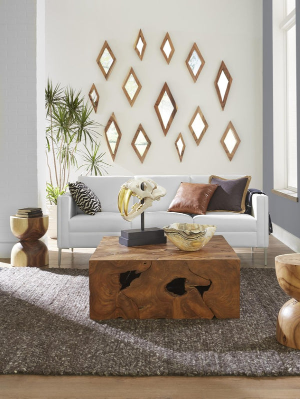 Phillips Collection Diamond Shaped Acacia Wood Wall Mirror Handcrafted Sustainable Decor for Entryway Medium TH95619