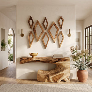Phillips Collection Diamond Shaped Acacia Wood Wall Mirror Handcrafted Sustainable Decor for Entryway Large TH95620