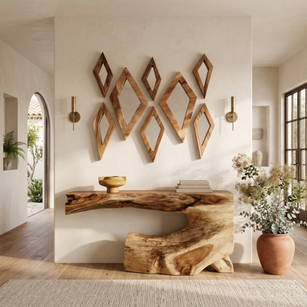Phillips Collection Diamond Shaped Acacia Wood Wall Mirror Handcrafted Sustainable Decor for Entryway Large TH95620