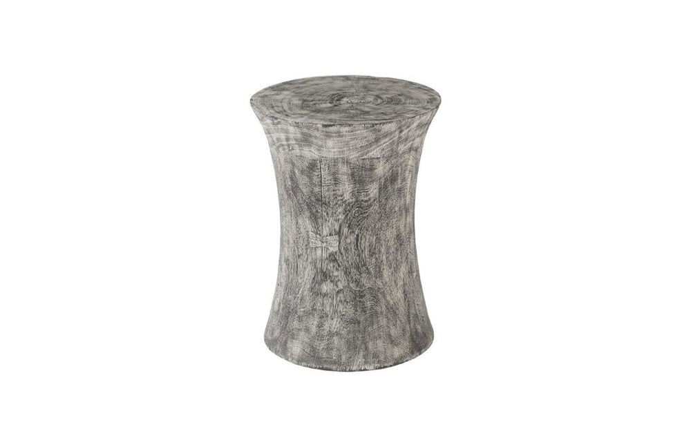 Phillips Collection Drum Stool Solid Mango Wood Gray Stone Finish Organic Modern Accent Seating TH96453
