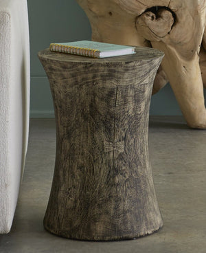 Phillips Collection Drum Stool Solid Mango Wood Gray Stone Finish Organic Modern Accent Seating TH96453