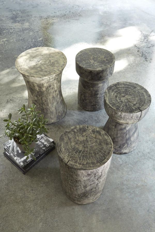 Phillips Collection Drum Stool Solid Mango Wood Gray Stone Finish Organic Modern Accent Seating TH96453