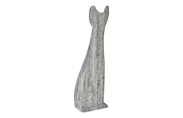 Phillips Collection Cat Sculpture – Hand-Carved Art Piece in Unique Wood Grain with Modern Stone-Like Elegance Large, Chamcha Wood, Gray Stone Finish TH97538