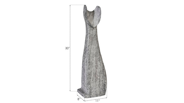 Phillips Collection Cat Sculpture – Hand-Carved Art Piece in Unique Wood Grain with Modern Stone-Like Elegance Large, Chamcha Wood, Gray Stone Finish TH97538