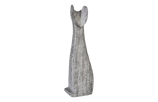 Phillips Collection Cat Sculpture – Hand-Carved Art Piece in Unique Wood Grain with Modern Stone-Like Elegance Large, Chamcha Wood, Gray Stone Finish TH97538