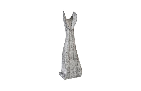Phillips Collection Cat Sculpture – Hand-Carved Art Piece in Unique Wood Grain with Modern Stone-Like Elegance Small, Chamcha Wood, Gray Stone Finish TH97539