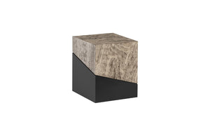 Phillips Collection Geometry Solid Wood Accent Stool with Faceted Form and Black Lacquer Natural Grain Finish TH97553