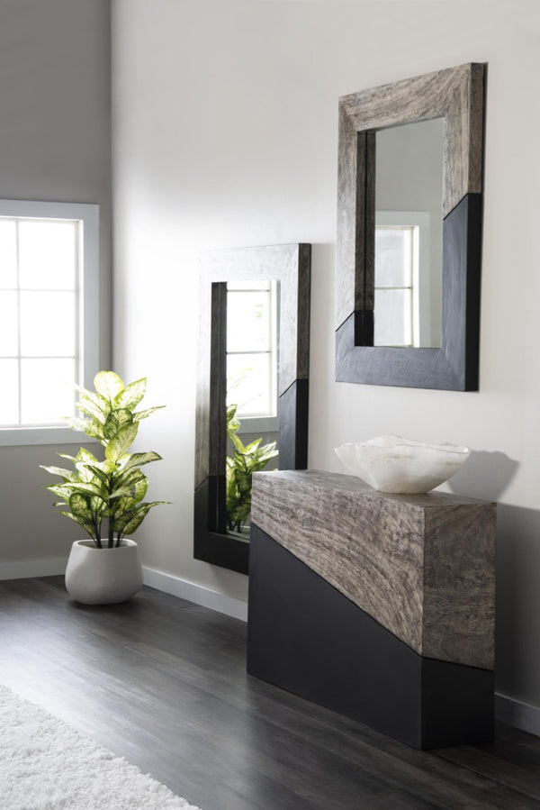 Phillips Collection Geometry Sculptural Console Table Solid Wood Grain Black Base Entryway Accent TH97556