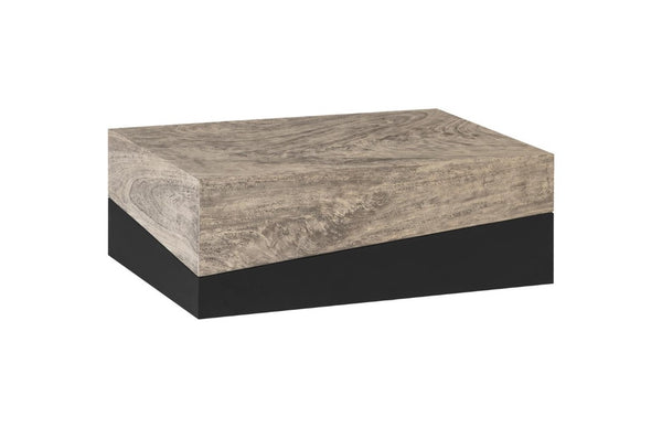 Phillips Collection Geometry Solid Wood Rectangular Coffee Table with Gray Stone Finish for Modern Living TH97558