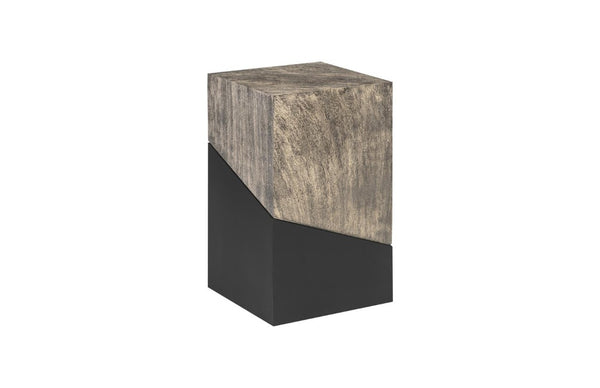 Phillips Collection Geometry Angular Wood Side Table Two Tone Black Grain Sculptural Modern Accent 14 L x 14 W x 24 H TH97559