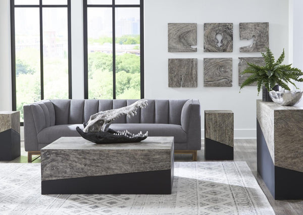 Phillips Collection Geometry Angular Wood Side Table Two Tone Black Grain Sculptural Modern Accent 14 L x 14 W x 24 H TH97559