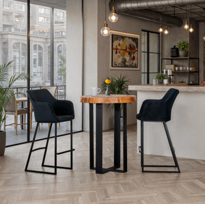 Phillips Collection Chuleta Bar Table - Reclaimed Wood Meets Modern Design on Sturdy Black Metal Base for Stylish Spaces Chamcha Wood, Natural TH97700