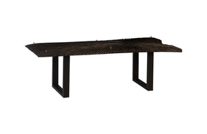 Phillips Collection Chainsaw Dining Table with Glass Top, Rustic Burnt Black Finish & Sturdy Industrial Iron Legs TH97704
