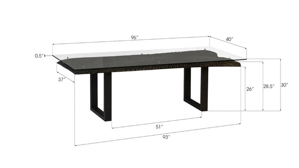 Phillips Collection Chainsaw Dining Table with Glass Top, Rustic Burnt Black Finish & Sturdy Industrial Iron Legs TH97704